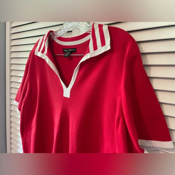 Vintage Designers Originals Women’s Size 1X Polo Style Collar White Striped Red - Picture 2 of 12